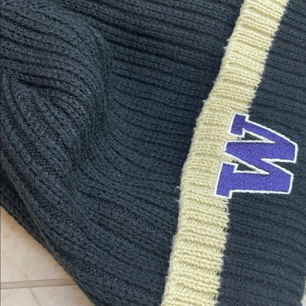 Nike Washington Huskies Beanie Hat Black Knit OS Embroidered W Logo Football